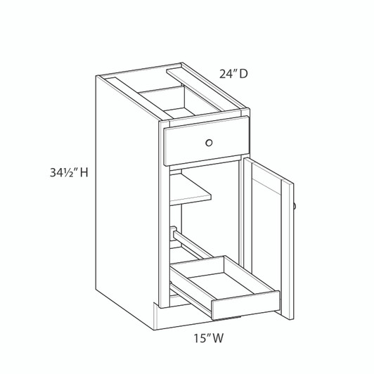 BELLE HAVEN Assembled 15 in. W x 34.5 in. H x 24 in. D Plywood Base Cabinet w/(1) Roll-out Tray in Driftwood | Kunal Kitchens