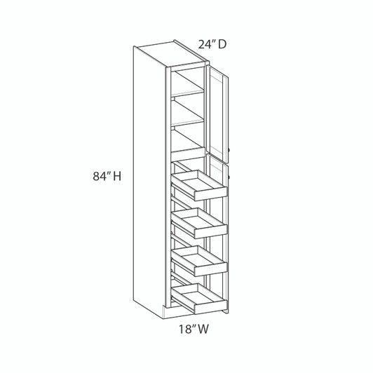 BELLE HAVEN Assembled 18 in. W x 84 in. H x 24 in. D Plywood Tall Cabinet w/(4) Roll-out Trays in Driftwood | Kunal Kitchens