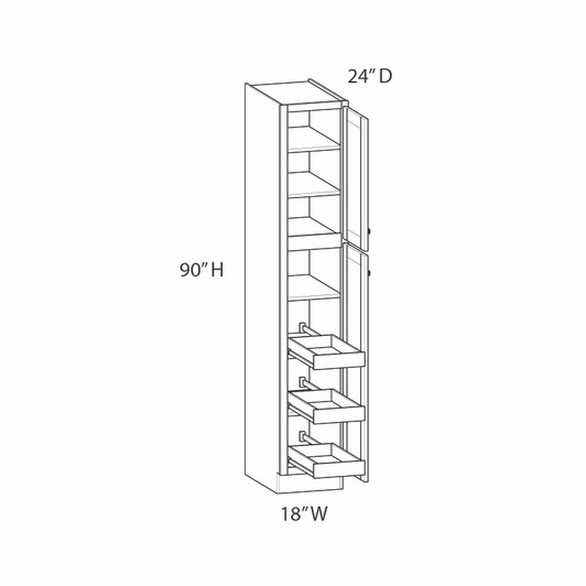 BELLE HAVEN Assembled 18 in. W x 90 in. H x 24 in. D Plywood Tall Cabinet w/(3) Roll-out Trays in Driftwood | Kunal Kitchens