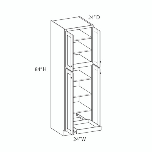 BELLE HAVEN Assembled 24 in. W x 84 in. H x 24 in. D Plywood Tall Cabinet w/(1) Roll-out Tray in Driftwood | Kunal Kitchens