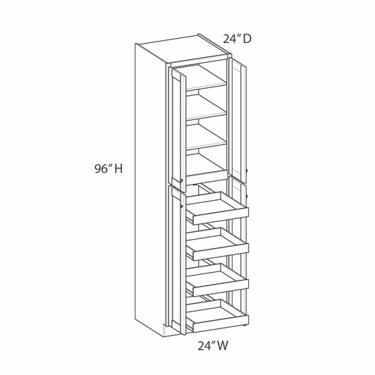 BELLE HAVEN Assembled 24 in. W x 96 in. H x 24 in. D Plywood Tall Cabinet w/(4) Roll-out Trays in Driftwood | Kunal Kitchens