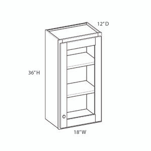BELLE HAVEN Assembled 18 in. W x 36 in. H x 12 in. D Plywood Glass Door Wall Cabinet w/ Finished Interior in Driftwood | Kunal Kitchens