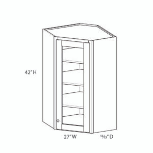 BELLE HAVEN Assembled 27 in. W x 42 in. H x 15 in. D Plywood Frosted Glass Door Diagonal Corner Wall Cabinet in Driftwood | Kunal Kitchens
