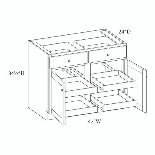 BELLE HAVEN Ready to Assemble 42 in. W x 34.5 in. H x 24 in. D Plywood Base Cabinet w/(4) Roll-out Trays in Driftwood | Kunal Kitchens
