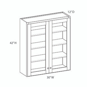 BELLE HAVEN Ready to Assemble 30 in. W x 42 in. H x 12 in. D Plywood Glass Door Wall Cabinet w/ Finished Interior in Driftwood | Kunal Kitchens