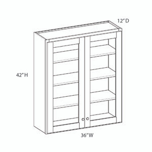 BELLE HAVEN Ready to Assemble 36 in. W x 42 in. H x 12 in. D Plywood Glass Door Wall Cabinet w/ Finished Interior in Driftwood | Kunal Kitchens