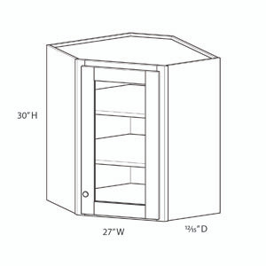 BELLE HAVEN Ready to Assemble 27 in. W x 30 in. H x 15 in. D Plywood Glass Door Diagonal Corner Wall Cabinet w/ Finished Interior in Driftwood | Kunal Kitchens