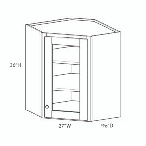 BELLE HAVEN Ready to Assemble 27 in. W x 36 in. H x 15 in. D Plywood Glass Door Diagonal Corner Wall Cabinet w/ Finished Interior in Driftwood | Kunal Kitchens