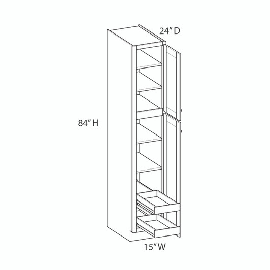 BELLE HAVEN Ready to Assemble 15 in. W x 84 in. H x 24 in. D Plywood Tall Cabinet w/(2) Roll-out Trays in Driftwood | Kunal Kitchens
