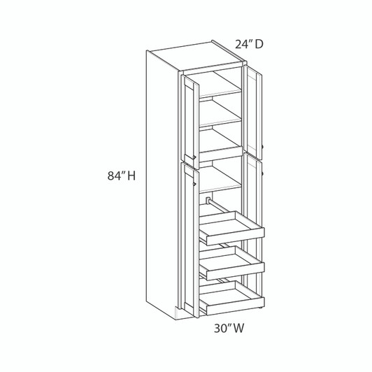 BELLE HAVEN Ready to Assemble 30 in. W x 84 in. H x 24 in. D Plywood Tall Cabinet w/(3) Roll-out Trays in Driftwood | Kunal Kitchens