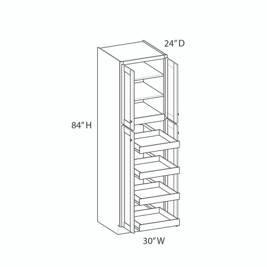 BELLE HAVEN Ready to Assemble 30 in. W x 84 in. H x 24 in. D Plywood Tall Cabinet w/(4) Roll-out Trays in Driftwood | Kunal Kitchens