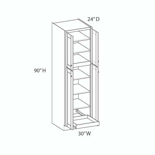 BELLE HAVEN Ready to Assemble 30 in. W x 90 in. H x 24 in. D Plywood Tall Cabinet w/(1) Roll-out Tray in Driftwood | Kunal Kitchens