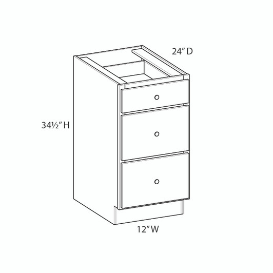 DAMASCUS Assembled 12 in. W x 34.5 in. H x 24 in. D Plywood Drawer Base Cabinet in French Vanilla | Kunal Kitchens