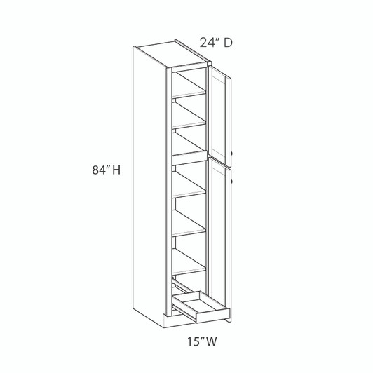 DAMASCUS Assembled 15 in. W x 84 in. H x 24 in. D Plywood Tall Cabinet w/(1) Roll-out Tray in French Vanilla | Kunal Kitchens