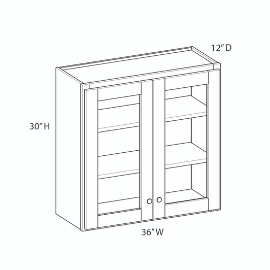 DAMASCUS Ready to Assemble 36 in. W x 30 in. H x 12 in. D Plywood Glass Door Wall Cabinet w/ Finished Interior in French Vanilla | Kunal Kitchens