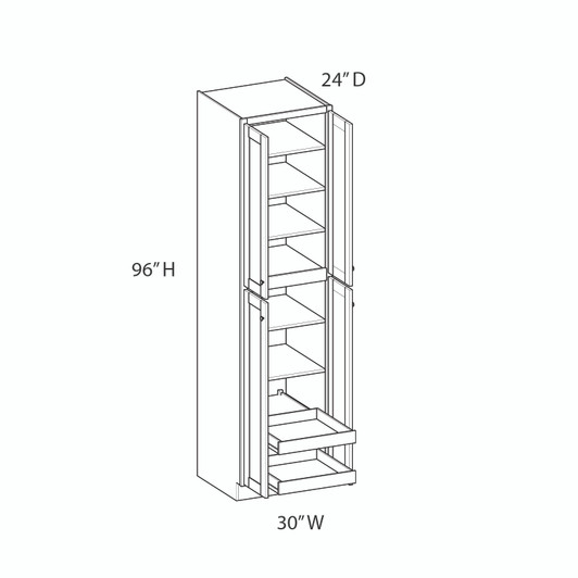 PORTSMOUTH Ready to Assemble 30 in. W x 96 in. H x 24 in. D Plywood Tall Cabinet w/(2) Roll-out Trays in Bordeaux | Kunal Kitchens