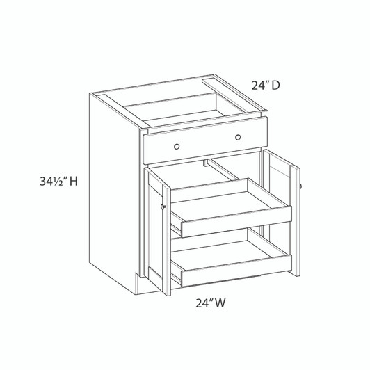 CUMBERLAND Assembled 24 in. W x 34.5 in. H x 24 in. D Plywood Base Cabinet w/(2) Roll-out Trays in Painted Stratus | Kunal Kitchens