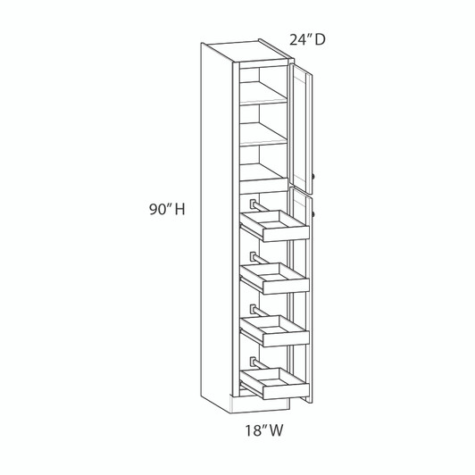 CUMBERLAND Assembled 18 in. W x 90 in. H x 24 in. D Plywood Tall Cabinet w/(4) Roll-out Trays in Painted Stratus | Kunal Kitchens