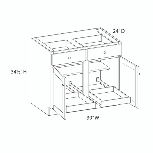 CUMBERLAND Ready to Assemble 39 in. W x 34.5 in. H x 24 in. D Plywood Base Cabinet w/(2) Roll-out Trays in Painted Stratus | Kunal Kitchens