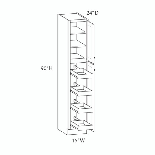 CUMBERLAND Ready to Assemble 15 in. W x 90 in. H x 24 in. D Plywood Tall Cabinet w/(4) Roll-out Trays in Painted Stratus | Kunal Kitchens