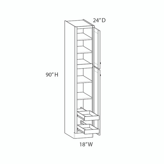CUMBERLAND Ready to Assemble 18 in. W x 90 in. H x 24 in. D Plywood Tall Cabinet w/(2) Roll-out Trays in Painted Stratus | Kunal Kitchens