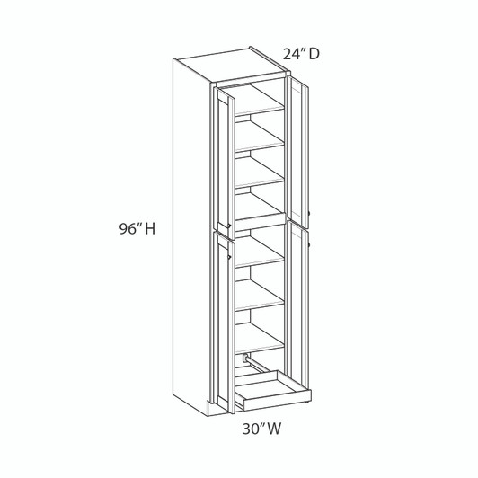 CUMBERLAND Ready to Assemble 30 in. W x 96 in. H x 24 in. D Plywood Tall Cabinet w/(1) Roll-out Tray in Painted Stratus | Kunal Kitchens