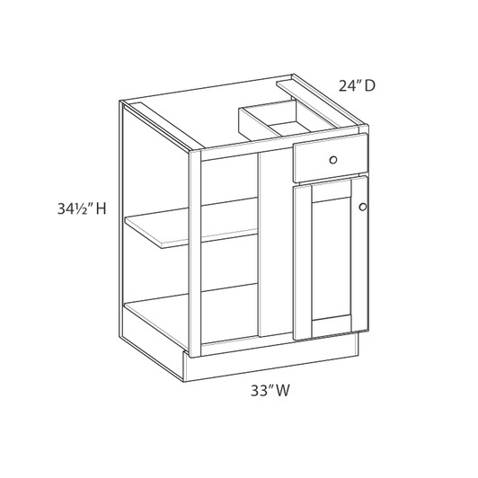 Yorktown Assembled 33 in. W x 34.5 in. H x 24 in. D Plywood Blind Base Corner Cabinet Left in Walnut | Kunal Kitchens