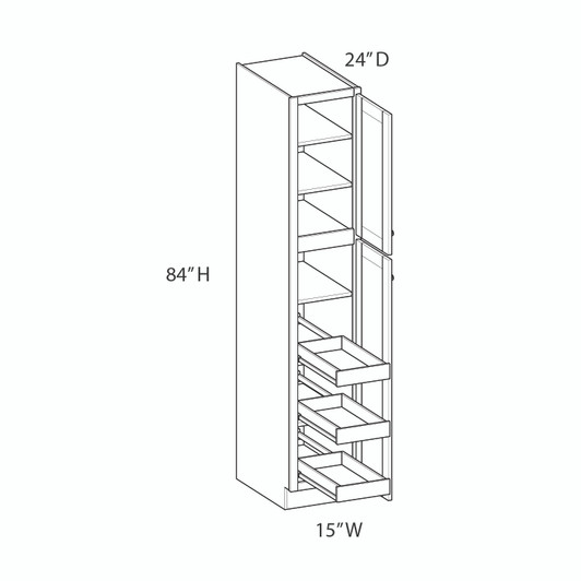 Yorktown Assembled 15 in. W x 84 in. H x 24 in. D Plywood Tall Cabinet w/(3) Roll-out Trays in Walnut | Kunal Kitchens