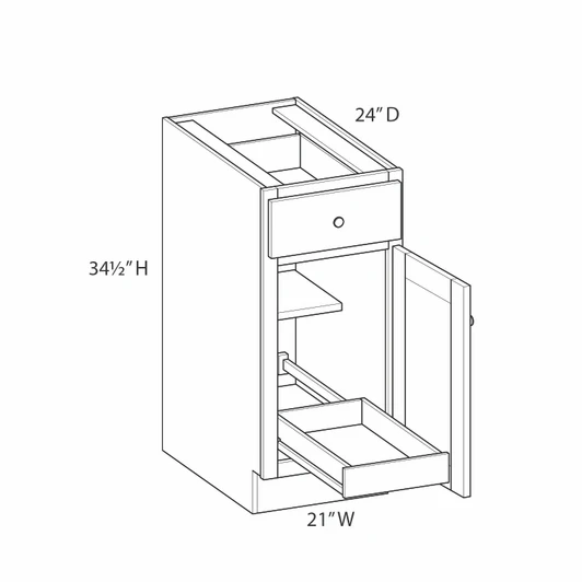 ABERDEEN Assembled 21 in. W x 34.5 in. H x 24 in. D Plywood Base Cabinet w/(1) Roll-out Tray in Caramel | Kunal Kitchens
