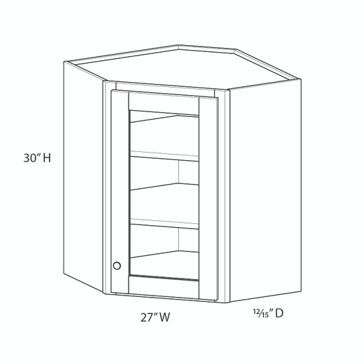 ABERDEEN Assembled 27 in. W x 30 in. H x 15 in. D Plywood Frosted Glass Door Diagonal Corner Wall Cabinet in Caramel | Kunal Kitchens