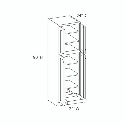 ABERDEEN Ready to Assemble 24 in. W x 90 in. H x 24 in. D Plywood Tall Cabinet w/(1) Roll-out Tray in Caramel | Kunal Kitchens