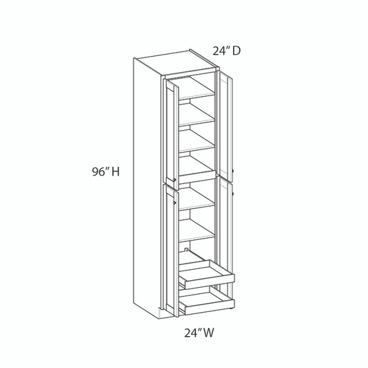 ABERDEEN Ready to Assemble 24 in. W x 96 in. H x 24 in. D Plywood Tall Cabinet w/(2) Roll-out Trays in Caramel | Kunal Kitchens