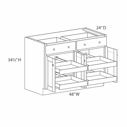 CHARLOTTE Assembled 48 in. W x 34.5 in. H x 24 in. D Plywood Base Cabinet w/(4) Roll-out Trays in Bordeaux | Kunal Kitchens