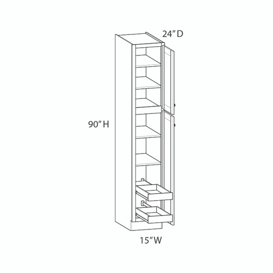 CHARLOTTE Assembled 15 in. W x 90 in. H x 24 in. D Plywood Tall Cabinet w/(2) Roll-out Trays in Bordeaux | Kunal Kitchens