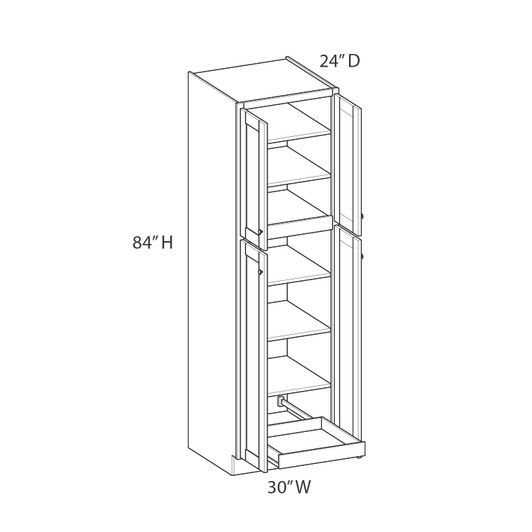 CHARLOTTE Ready to Assemble 30 in. W x 84 in. H x 24 in. D Plywood Tall Cabinet w/(1) Roll-out Tray in Bordeaux | Kunal Kitchens