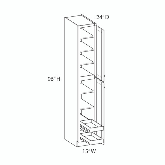 ROCKINGHAM Ready to Assemble 15 in. W x 96 in. H x 24 in. D Plywood Tall Cabinet w/(2) Roll-out Trays in Painted Stratus | Kunal Kitchens