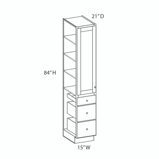 ROCKINGHAM Ready to Assemble 15 in. W x 84 in. H x 21 in. D Plywood Vanity Linen Cabinet w/(3) Drawers in Painted Stratus | Kunal Kitchens
