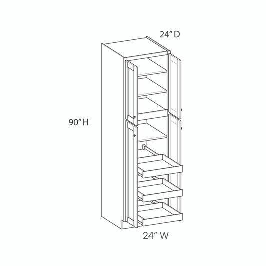 PEMBROKE Assembled 24 in. W x 90 in. H x 24 in. D Plywood Tall Cabinet w/(3) Roll-out Trays in Painted White | Kunal Kitchens