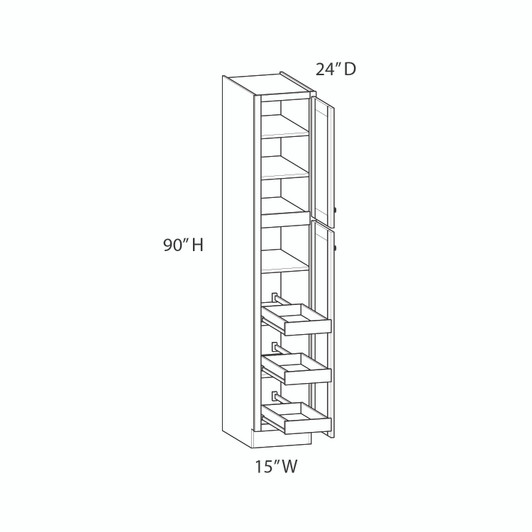 Brighton Assembled 15 in. W x 90 in. H x 24 in. D Plywood Tall Cabinet w/(3) Roll-out Trays in Painted White | Kunal Kitchens