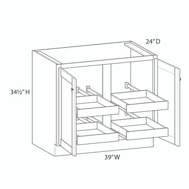 Brighton Assembled 39 in. W x 34.5 in. H x 24 in. D Plywood Base Cabinet Full Height Door(s) w/(4) Roll-out Trays in Painted White | Kunal Kitchens