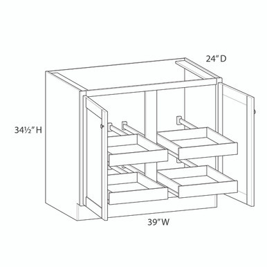 Brighton Assembled 39 in. W x 34.5 in. H x 24 in. D Plywood Base Cabinet Full Height Door(s) w/(4) Roll-out Trays in Painted White | Kunal Kitchens