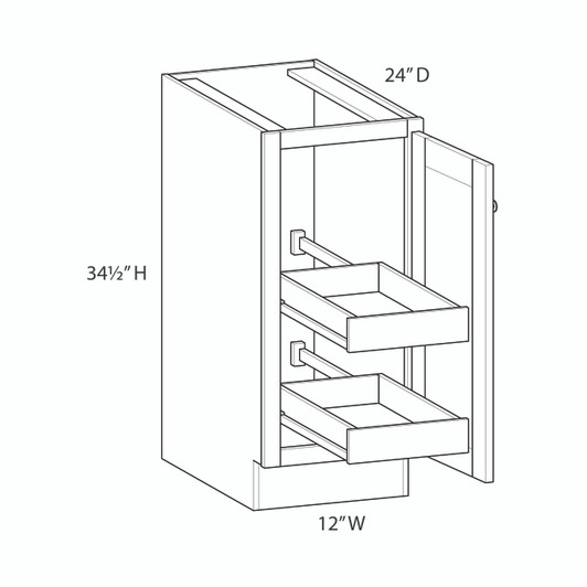 ABERDEEN Assembled 12 in. W x 34.5 in. H x 24 in. D Plywood Base Cabinet Full Height Door(s) w/(2) Roll-out Trays in Caramel | Kunal Kitchens