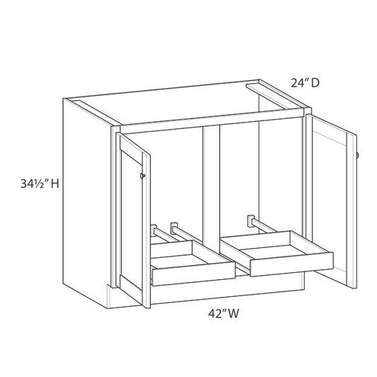 PORTSMOUTH Assembled 42 in. W x 34.5 in. H x 24 in. D Plywood Base Cabinet Full Height Door(s) w/(2) Roll-out Trays in Bordeaux | Kunal Kitchens