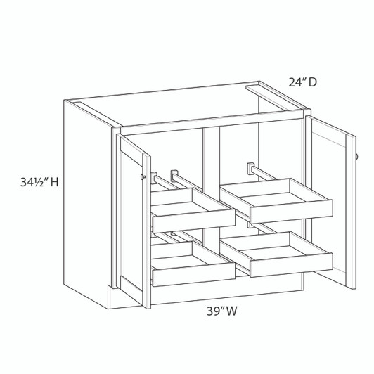 ABERDEEN Ready to Assemble 39 in. W x 34.5 in. H x 24 in. D Plywood Base Cabinet Full Height Door(s) w/(4) Roll-out Trays in Caramel | Kunal Kitchens