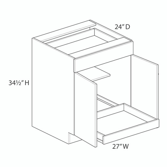 Saratoga B27B (RT1) Base Cabinet + Roll-Out Tray | Kunal Kitchens