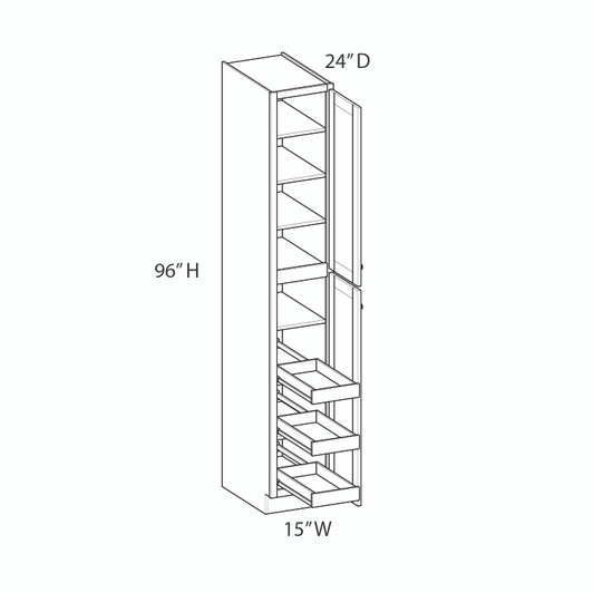 Westport Assembled 15 in. W x 96 in. H x 24 in. D Plywood Tall Cabinet w/(3) Roll-out Trays in Painted White | Kunal Kitchens