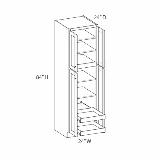 Westport Assembled 24 in. W x 84 in. H x 24 in. D Plywood Tall Cabinet w/(2) Roll-out Trays in Painted White | Kunal Kitchens