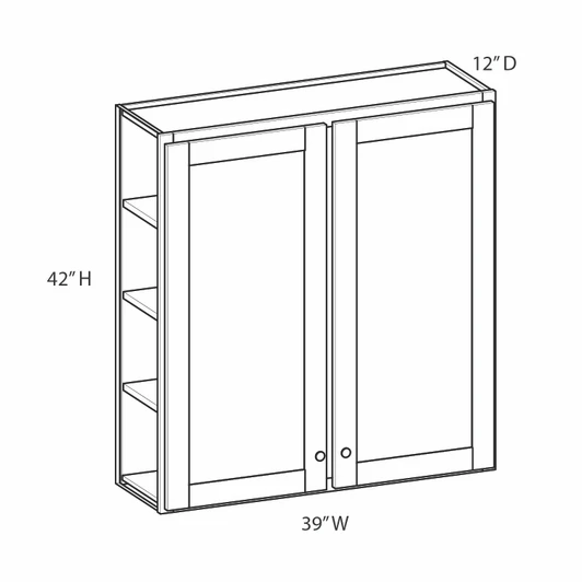 Westport Assembled 39 in. W x 42 in. H x 12 in. D Plywood Wall Cabinet in Painted White | Kunal Kitchens