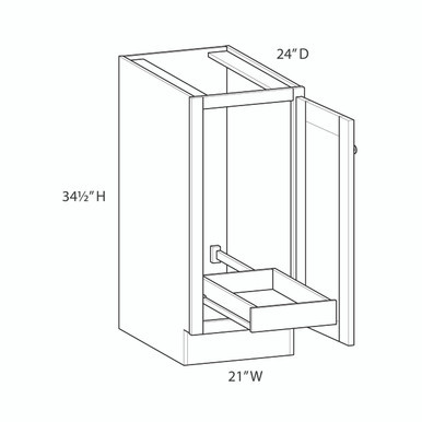  Westport Ready to Assemble 21 in. W x 34.5 in. H x 24 in. D Plywood Base Cabinet Full Height Door(s) w/(1) Roll-out Tray in Painted White | Kunal Kitchens 