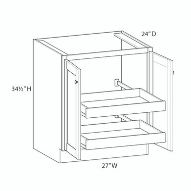  Westport Ready to Assemble 27 in. W x 34.5 in. H x 24 in. D Plywood Base Cabinet Full Height Door(s) w/(2) Roll-out Trays in Painted White | Kunal Kitchens 